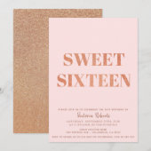 Minimalistische roze gouden glitter Sweet 16 uitno Feestdagenkaart (Voorkant / Achterkant)