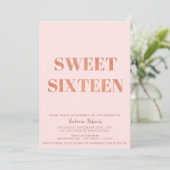 Minimalistische roze gouden glitter Sweet 16 uitno Feestdagenkaart (Staand voorkant)