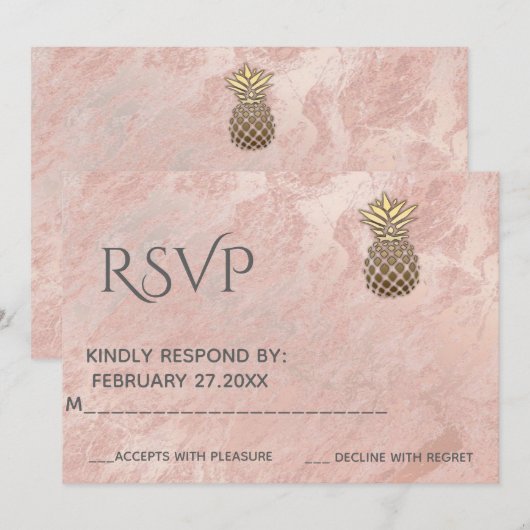 Minimalistische roze gouden marmer gouden ananas R Kaart (Voorkant / Achterkant)