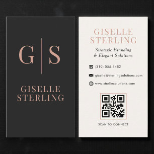 Minimalistische roze gouden monogram zwarte QR-cod Visitekaartje