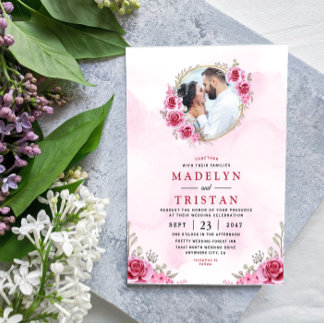 Minimalistische Roze Gouden Trouwbloemen Kaart