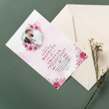 Minimalistische roze gouden trouwuitnodiging met b