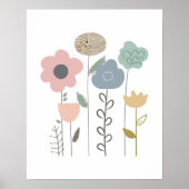 Minimalistische Roze Groen Sinaasappel Grijs Bloem Poster (Voorkant)