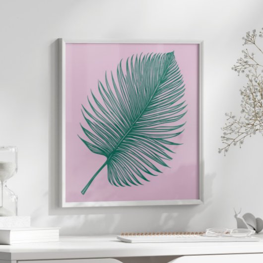 Minimalistische roze groene palmblad botanische ku poster