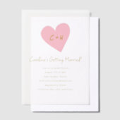 Minimalistische Roze Hart Liefde Initiële Bruidsme Vellum Uitnodigingen (Offset)