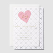 Minimalistische Roze Hart Liefdesinitiaal Bruidsfe Vellum Uitnodigingen (Offset (Uitnodiging))