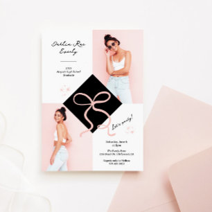 Minimalistische roze hoed en strik afstudeerfoto kaart