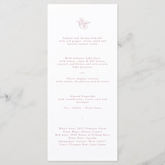 Minimalistische roze kersenbloesem monogram bruilo menu (Achterkant)