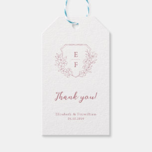 Minimalistische Roze Kersenbloesem Monogram Crest Cadeaulabel