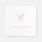 Minimalistische Roze Kersenbloesem Monogram Krans Servet (Voorkant)