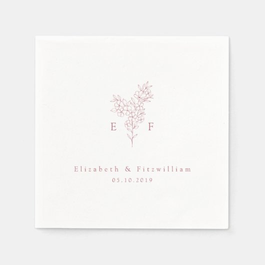Minimalistische Roze Kersenbloesem Monogram Krans Servet (Voorkant)
