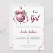 Minimalistische Roze Kerst Ornament Baby shower Kaart (Voorkant)