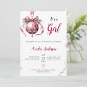 Minimalistische Roze Kerst Ornament Baby shower Kaart (Staand voorkant)