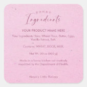 Minimalistische Roze Kraft Script Bakkerij Ingredi Vierkante Sticker (Voorkant)