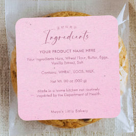 Minimalistische Roze Kraft Script Bakkerij Ingredi Vierkante Sticker