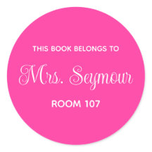 Minimalistische roze label voor lerarenbibliotheek