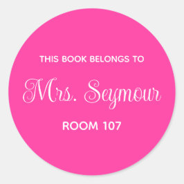 Minimalistische roze label voor lerarenbibliotheek