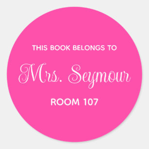 Minimalistische roze label voor lerarenbibliotheek
