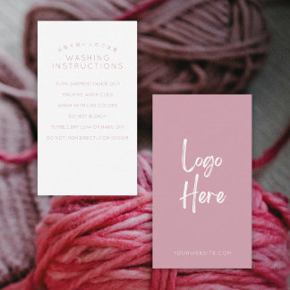 Minimalistische Roze Logo Wasinstructies Visitekaartje