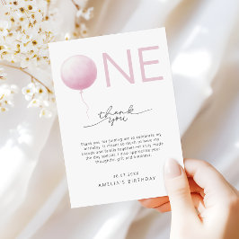 Minimalistische Roze Meisjes 1e Verjaardag Bedankkaart