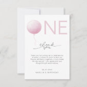 Minimalistische Roze Meisjes 1e Verjaardag Bedankkaart (Voorkant)