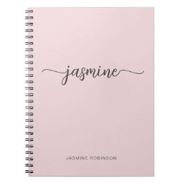Minimalistische Roze Meisjesnaam Monogram Script N Notitieboek
