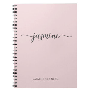 Minimalistische Roze Meisjesnaam Monogram Script N Notitieboek