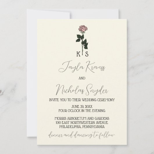 Minimalistische Roze Monogram Huwelijksuitnodiging Kaart (Voorkant)