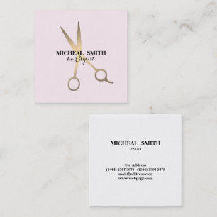 Minimalistische Roze Nep Gouden Schaar Kapper Vierkante Visitekaartje