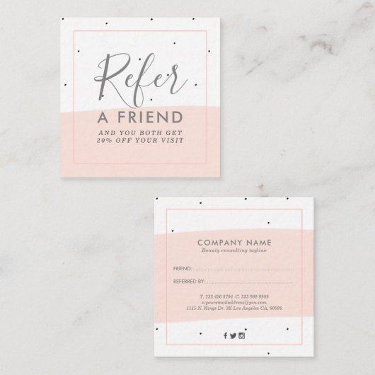 Minimalistische roze penseelstreken doorverwijzing vierkante visitekaartje (Voorkant / Achterkant)