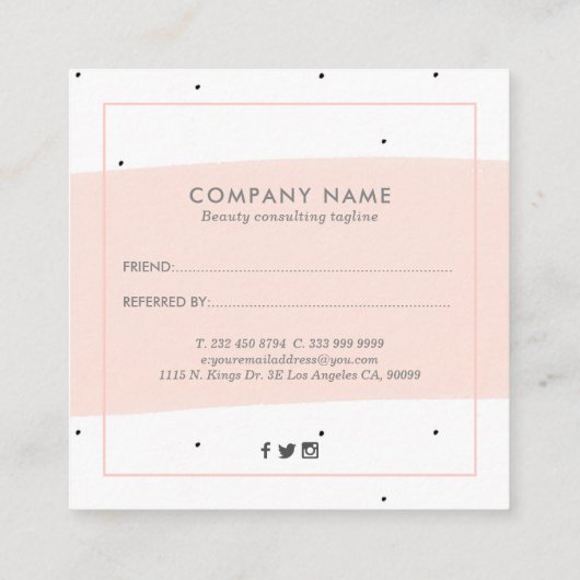 Minimalistische roze penseelstreken doorverwijzing vierkante visitekaartje (Achterkant)