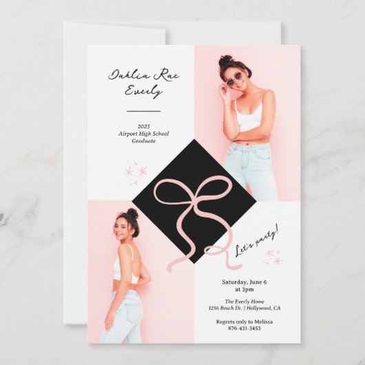 Minimalistische Roze Pet en Bow Afstuderen Foto Kaart (Voorkant)