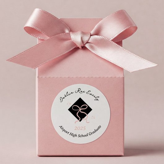 Minimalistische Roze Pet en Strik Afstuderen Ronde Sticker