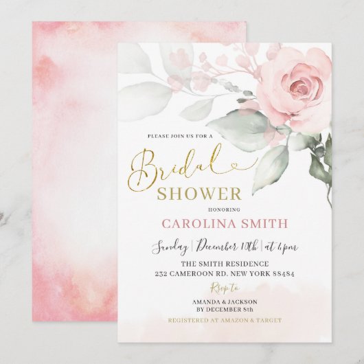 Minimalistische Roze Pioen Bloemachtige Bruidsdouc Kaart (Voorkant / Achterkant)