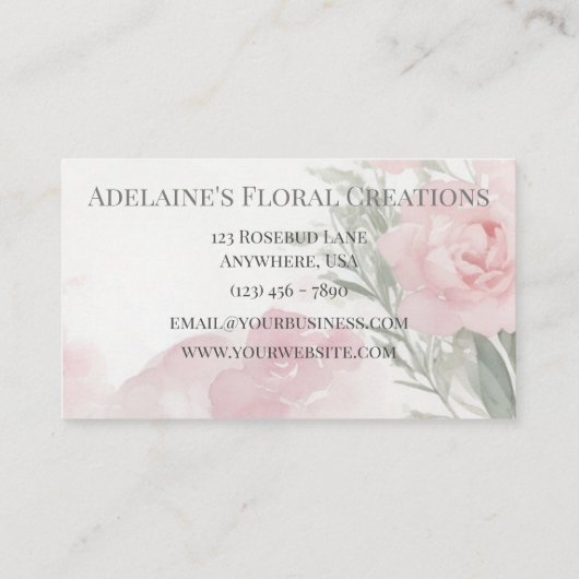 Minimalistische roze pioenrozen Waterverf bloemist Visitekaartje (Achterkant)