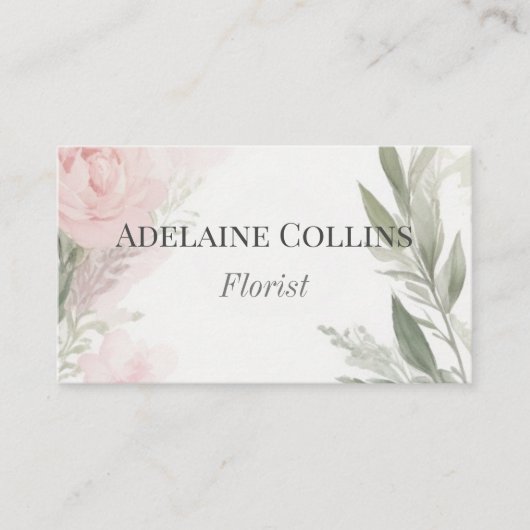 Minimalistische roze pioenrozen Waterverf bloemist Visitekaartje (Voorkant)