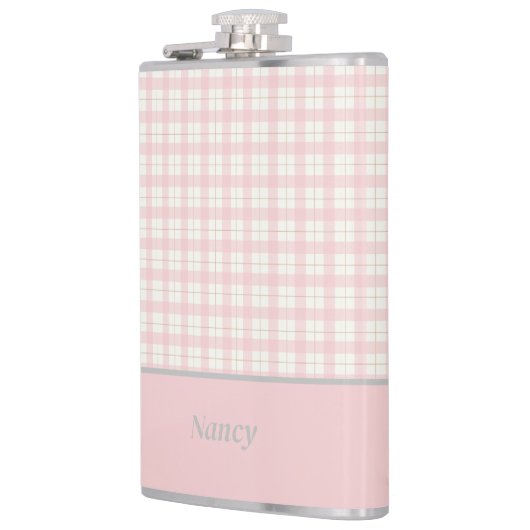 Minimalistische Roze Plaid Aangepaste Naam Heupfles (Links)