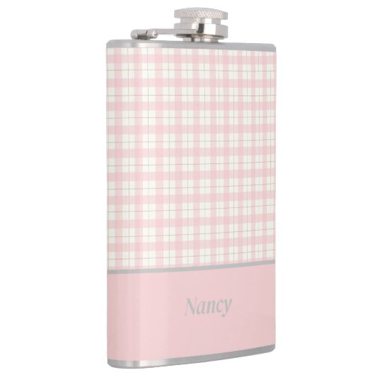 Minimalistische Roze Plaid Aangepaste Naam Heupfles (Rechts)