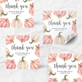 Minimalistische Roze Pompoen Herfst Baby Shower Vierkante Sticker