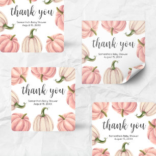 Minimalistische Roze Pompoen Herfst Baby Shower Vierkante Sticker