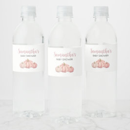 Minimalistische Roze Pompoen Herfst Baby shower Waterfles Etiket