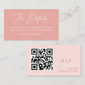 Minimalistische Roze QR Code Huwelijks RSVP Websit Informatiekaartje (Voorkant / Achterkant)