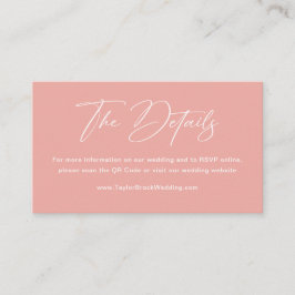 Minimalistische Roze QR Code Huwelijks RSVP Websit Informatiekaartje