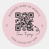 Minimalistische Roze QR-code Scan om Zakelijk te B Ronde Sticker (Voorkant)