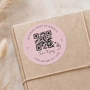 Minimalistische Roze QR-code Scan om Zakelijk te B Ronde Sticker