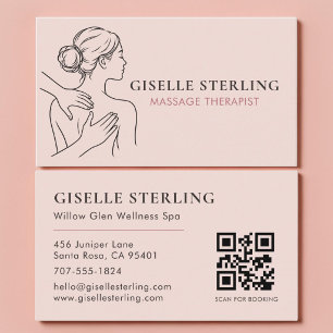 Minimalistische Roze QR-code voor massage therapeu Visitekaartje