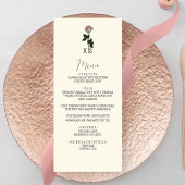 Minimalistische roze roos monogram bruiloft menu