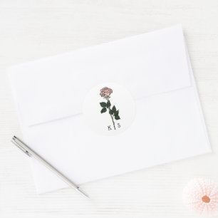 Minimalistische roze roos monogram bruiloft ronde sticker