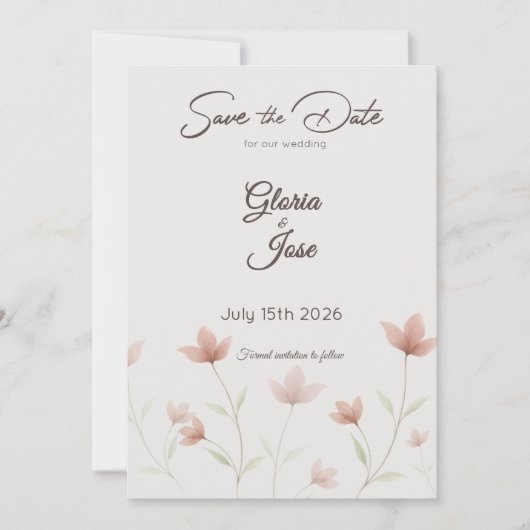 Minimalistische Roze Roos Wilde Bloem Save The Date (Voorkant)