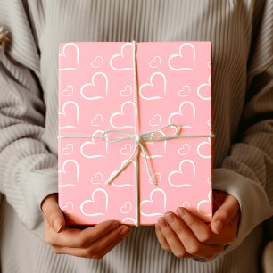 Minimalistische Roze Roze   Chic Witte Open Harten Cadeaupapier